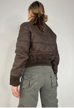 Vintage Y2K Puffer Jacket Zip Up Brown Utility Streetwear