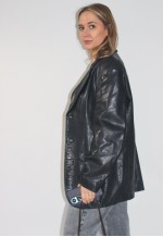 Vintage 70's Real Leather Tan Blak Fitted Blazer