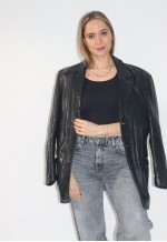 Vintage 70's Real Leather Tan Blak Fitted Blazer