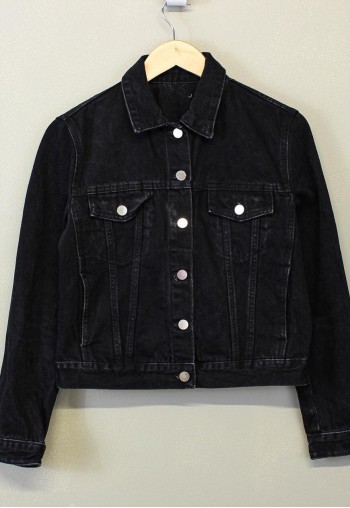 Vintage Y2K Denim Jacket Black Button Up With Pockets