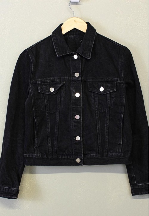 Vintage Y2K Denim Jacket Black Button Up With Pockets