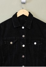 Vintage Y2K Denim Jacket Black Button Up With Pockets